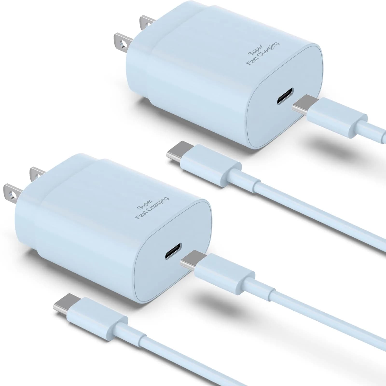 Qntry Type C Charger Fast Charging 25W | 2 Pack with 6FT Cable for Samsung, Pixel, iPhone — Light Blue