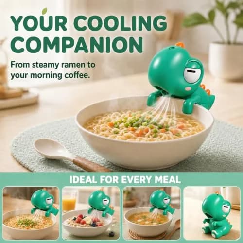 Generic Cute Dinosaur Mini Food Cooling Fan with Clip, USB-C Rechargeable, Green | 1 Unit thumbnail 5
