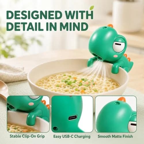 Generic Cute Dinosaur Mini Food Cooling Fan with Clip, USB-C Rechargeable, Green | 1 Unit thumbnail 6