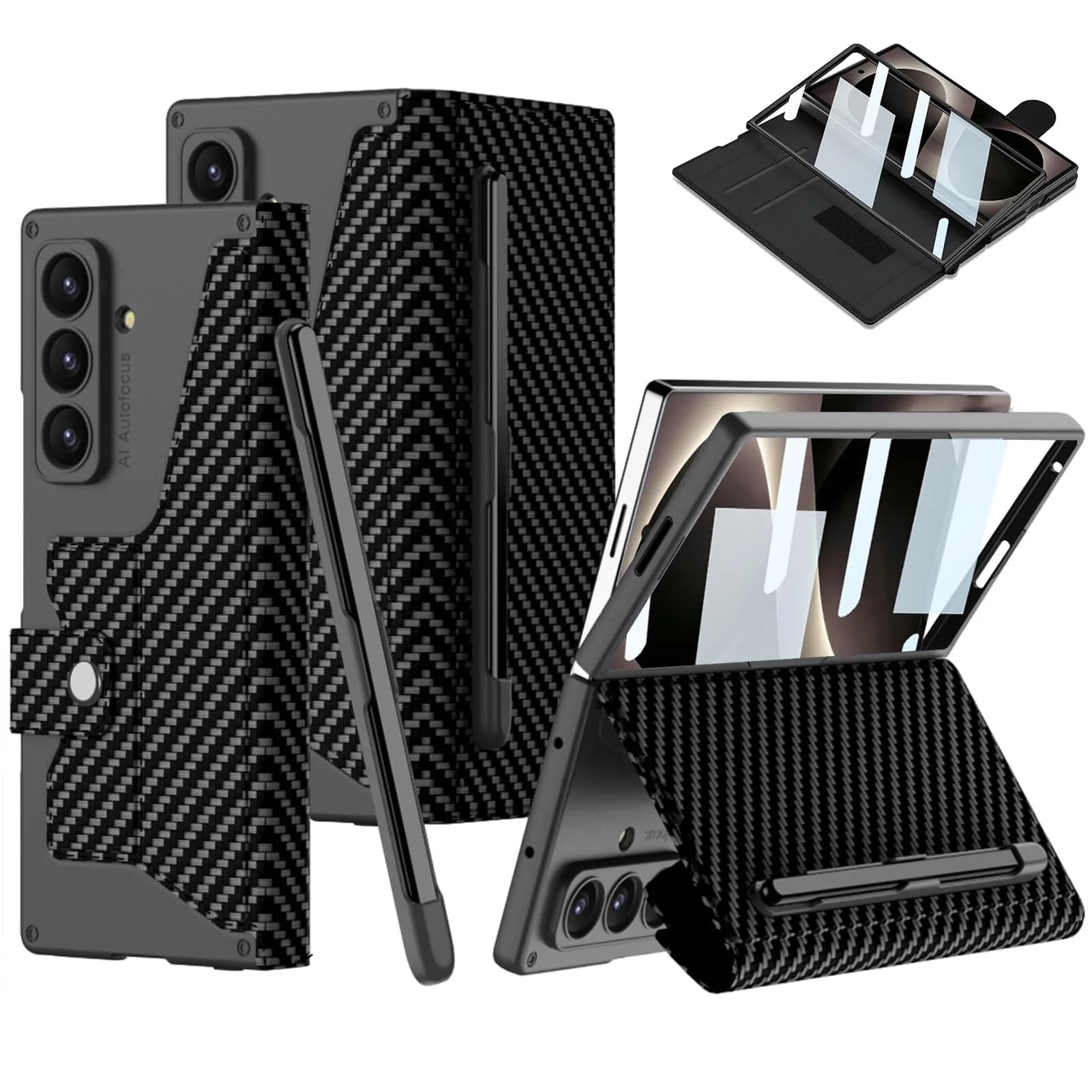 DEMCERT Full Body Armor Case for Samsung Galaxy Z Fold 8 Ultra with Stylus Carbon Fibre | Slim Leather Protection — Carbon Fibre