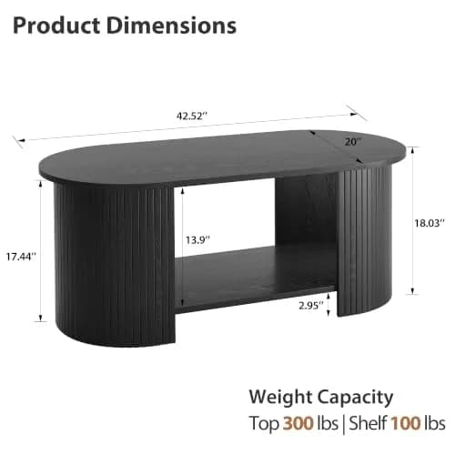 OneBlis 42" Oval Fluted Coffee Table | 2-Tier Storage, Modern Wood Design for Living Room & Home Office thumbnail 2