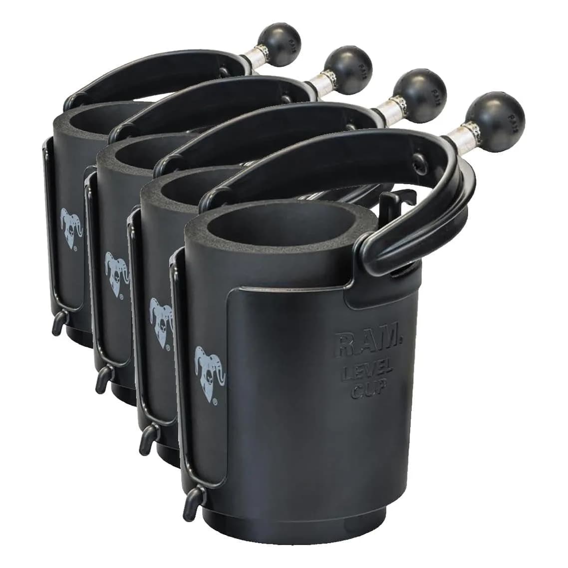 RAM MOUNTS Level Cup Drink Holder with B Size 1" Ball | Self-Leveling, Fits 2.5-3.5" Cans & Bottles, Pack of 4