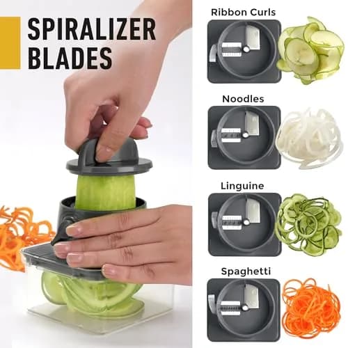 Mueller Pro-Series 12 Blade Vegetable Chopper, Mandoline Slicer and Spiralizer, White/grey 27.7 cm (10.91 in) | Versatile Meal Prep Tool thumbnail 6
