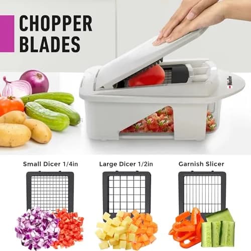 Mueller Pro-Series 12 Blade Vegetable Chopper, Mandoline Slicer and Spiralizer, White/grey 27.7 cm (10.91 in) | Versatile Meal Prep Tool thumbnail 3