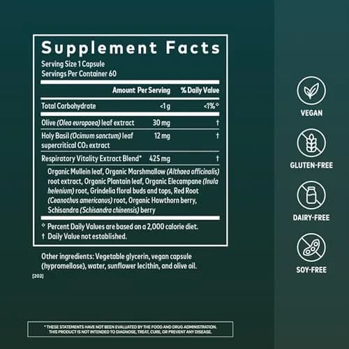 Gaia Herbs Mighty Lungs Vegan Liquid Phyto-Caps 60 Count (Pack of 2) | Respiratory Support Supplement with Herbs Traditionally Used to Help Maintain Respiratory Health thumbnail 2