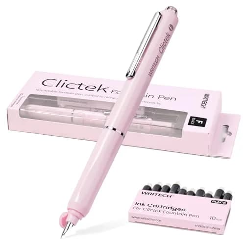 WRITECH Clictek Retractable Fountain Pen Fine Point 0.5mm (Pink) | Smooth Ink Flow thumbnail 1