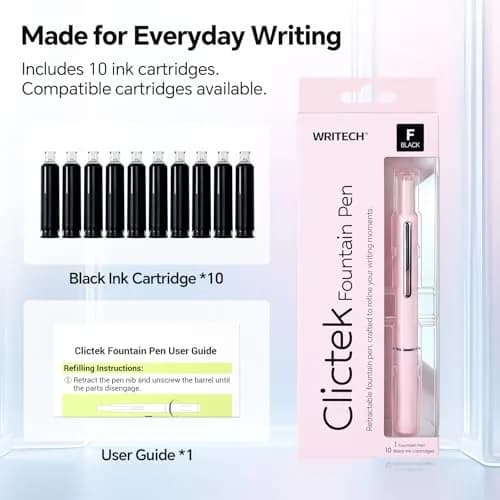 WRITECH Clictek Retractable Fountain Pen Fine Point 0.5mm (Pink) | Smooth Ink Flow thumbnail 6