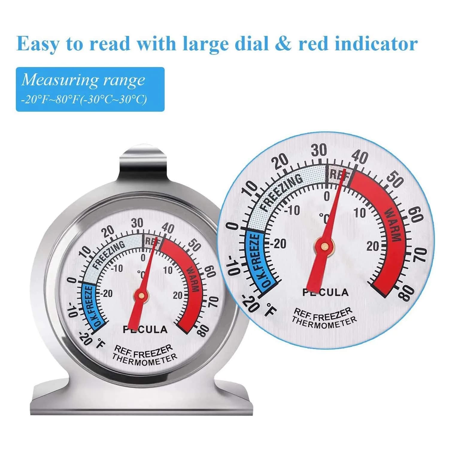 PECULA Refrigerator Thermometer 6 Pack | -30-30°C (20-80°F) Classic Dial Freezer Thermometer - view 2