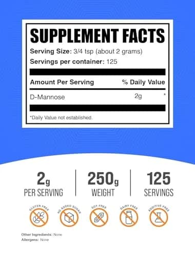 BulkSupplements D-Mannose Powder - Urinary Tract Health Supplement, Unflavored & Gluten-Free, 2g per Serving, 500g Total (Pack of 2) thumbnail 2