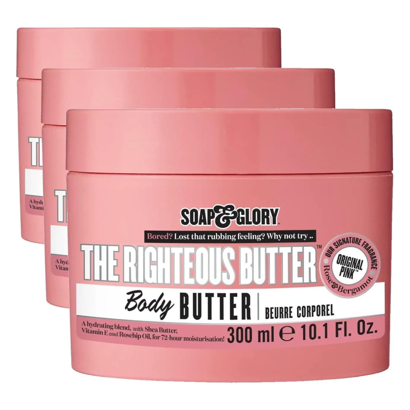 Soap & Glory The Righteous Body Butter 300ml (10.1 Fl Oz) | Clinically Proven 72-Hour Hydration — Pack of 3