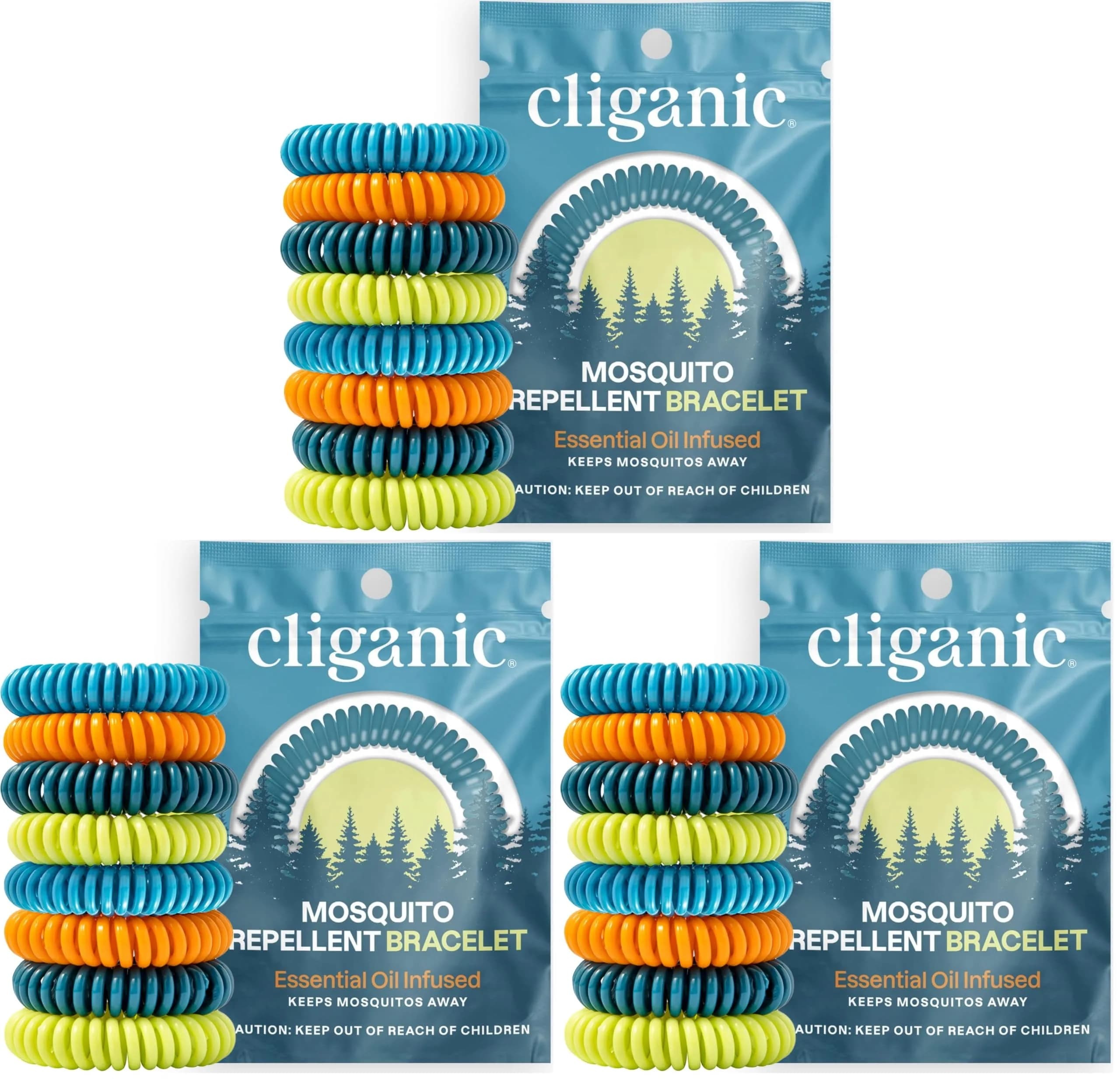 Cliganic Mosquito Repellent Bracelets 60 Pack | Natural DEET-Free Bands for Family & Kids - main product image