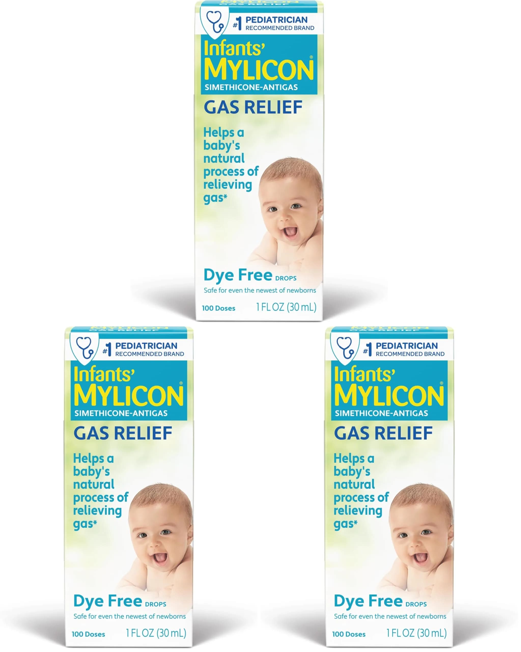 MYLICON Infants Gas Relief Drops for Babies, Dye Free Formula, 1 Fl Oz (Pack of 3) | Gentle Relief for Newborns
