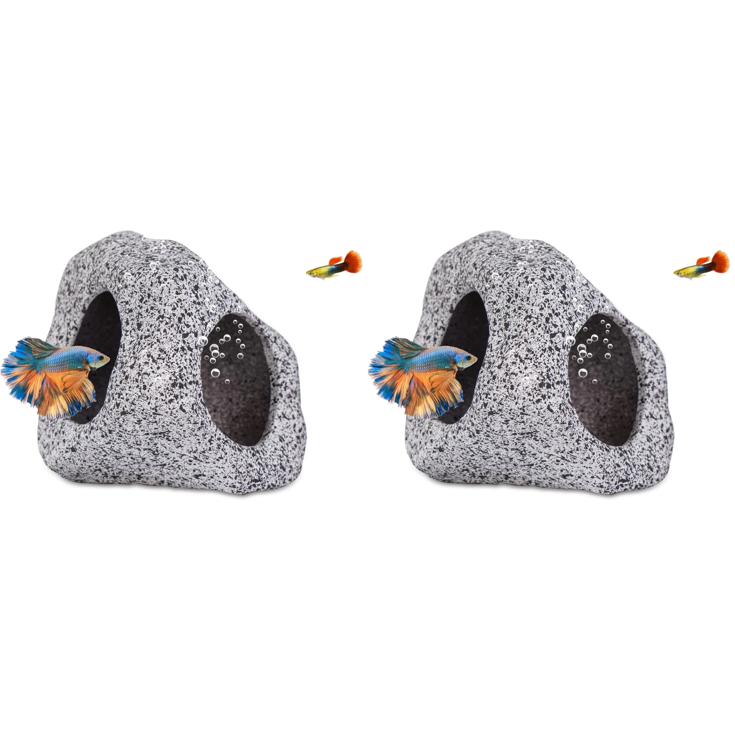 Ameliade Ceramic Aquarium Cave Decoration (Pack of 2) | Medium Hideout for Betta, Shrimp, Cichlid, Small Fish — Pack of 2