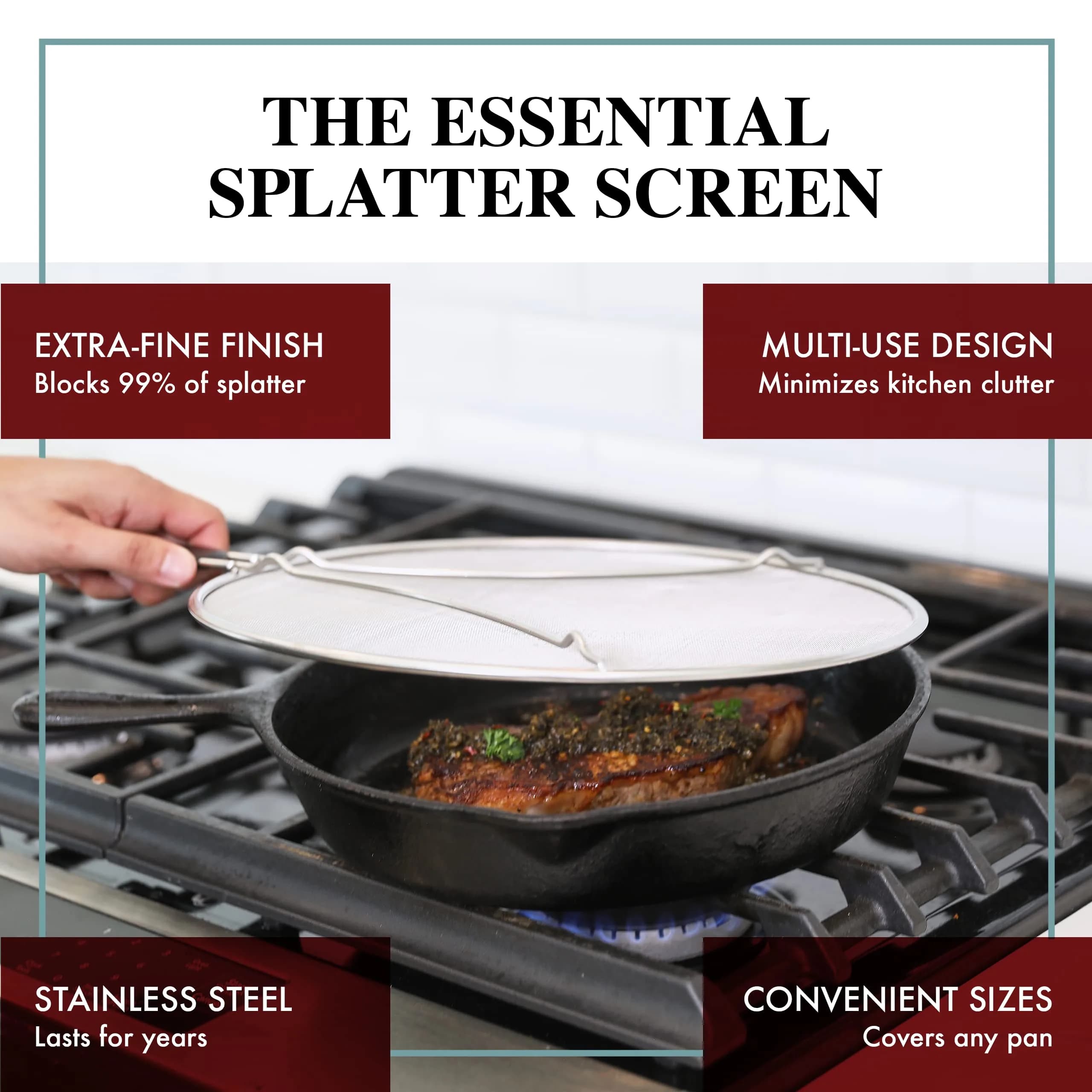 BergKoch Splatter Screen for Frying Pan - 13 Inch Stainless Steel Grease Splatter Guard (Pack of 2) | Premium German Quality - view 2