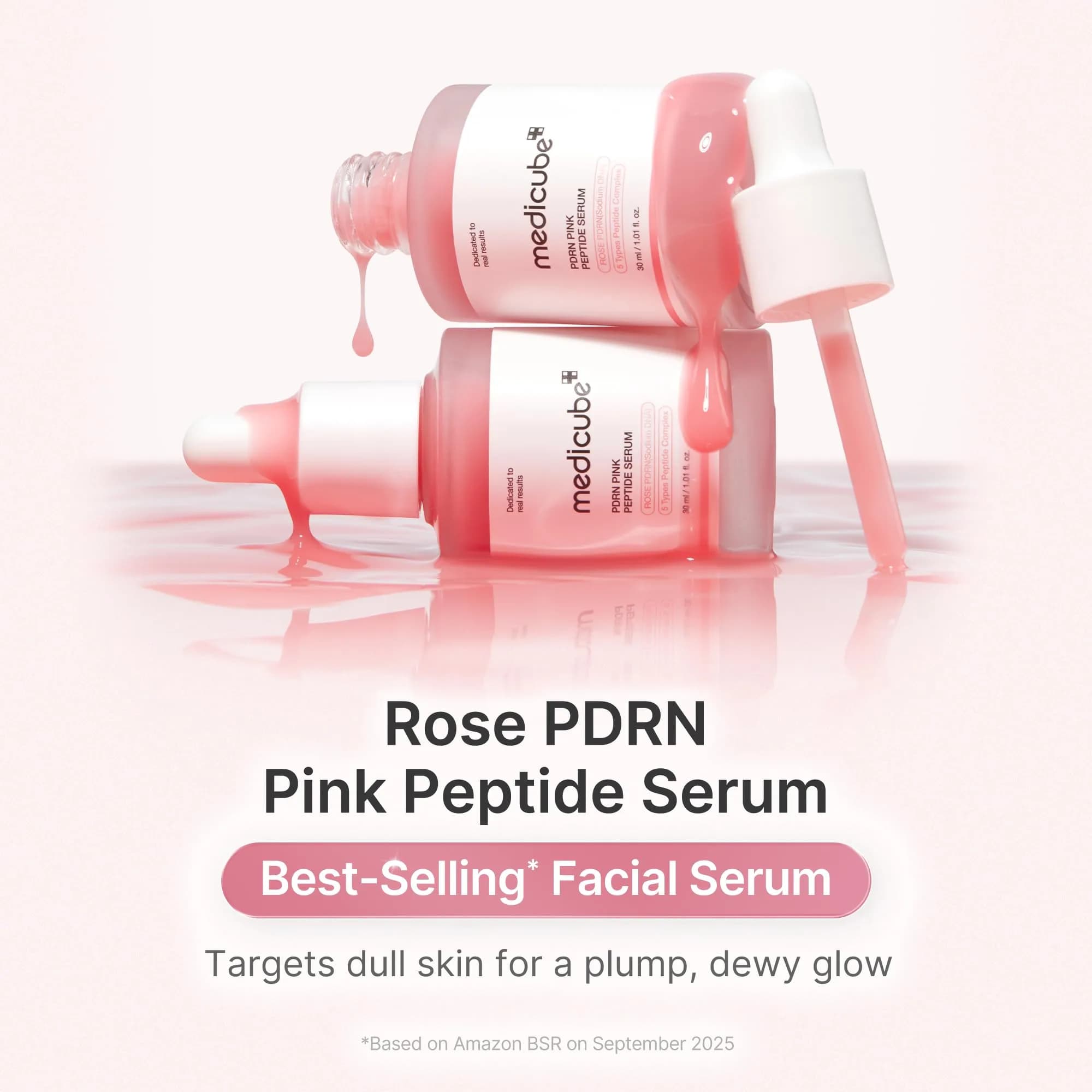 medicube Rose PDRN Pink Peptide Serum with Peptides & Niacinamide 60ml (2.02 Fl Oz) | Vegan Glow Serum for Hydration & Firmness - main product image