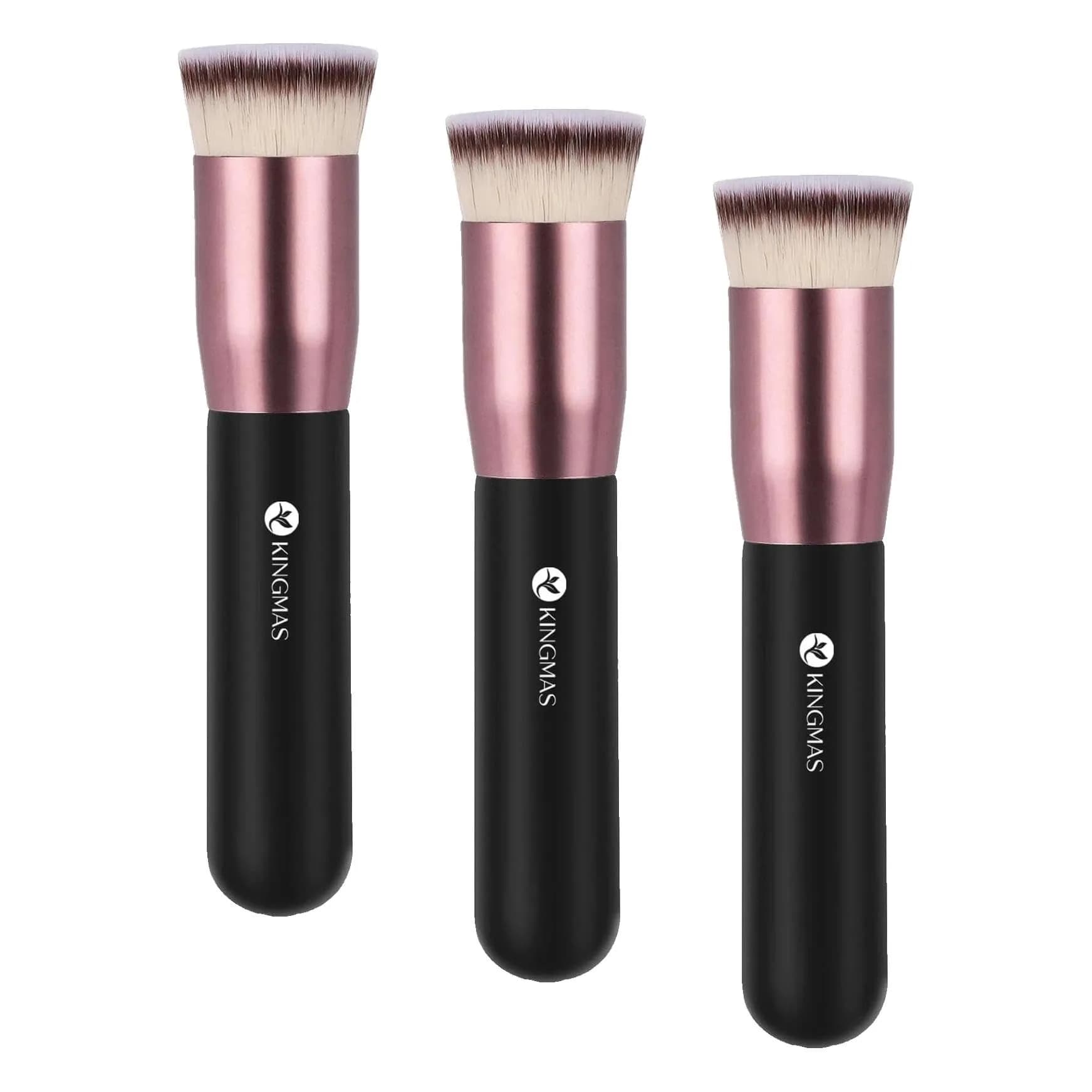 KINGMAS Flat Top Kabuki Foundation Brush Pack of 3 | Premium Makeup Brush for Liquid, Cream, Powder, Blush, Buffing, Stippling Face Makeup Tools (Black, A (Flat Top)) — Black