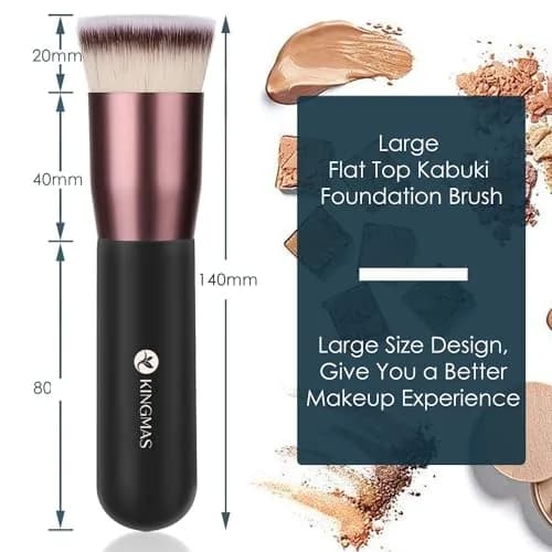 KINGMAS Flat Top Kabuki Foundation Brush Pack of 3 | Premium Makeup Brush for Liquid, Cream, Powder, Blush, Buffing, Stippling Face Makeup Tools (Black, A (Flat Top)) thumbnail 6