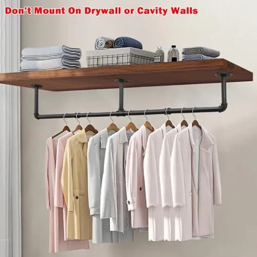 Livabber Industrial Pipe Clothes Rack 60 Inch (Pack of 2) | Heavy Duty Wall Mounted Garment Rack for Bedroom & Closet thumbnail 4