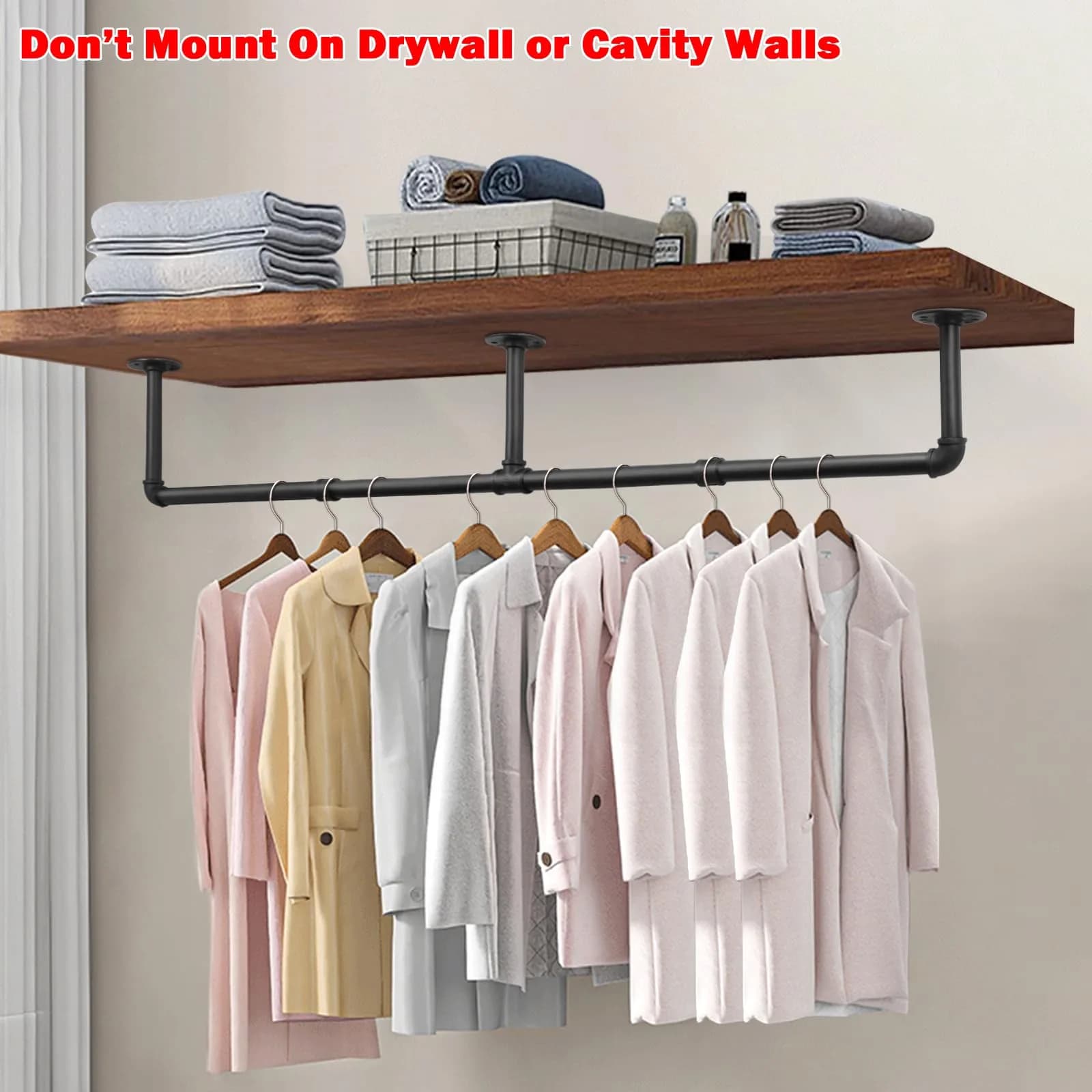 Livabber Industrial Pipe Clothes Rack 60 Inch (Pack of 2) | Heavy Duty Wall Mounted Garment Rack for Bedroom & Closet - view 4
