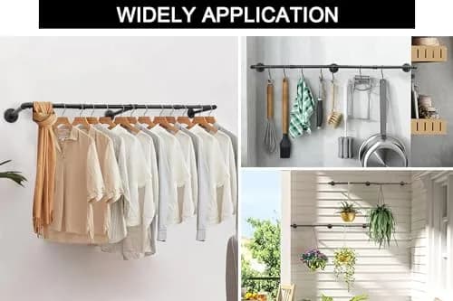 Livabber Industrial Pipe Clothes Rack 60 Inch (Pack of 2) | Heavy Duty Wall Mounted Garment Rack for Bedroom & Closet thumbnail 5