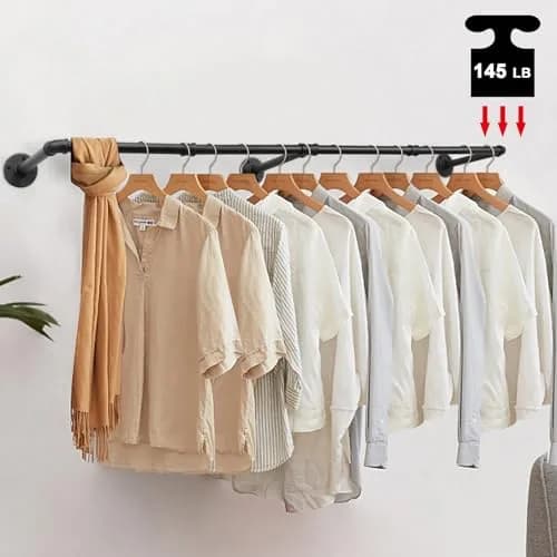 Livabber Industrial Pipe Clothes Rack 60 Inch (Pack of 2) | Heavy Duty Wall Mounted Garment Rack for Bedroom & Closet thumbnail 6