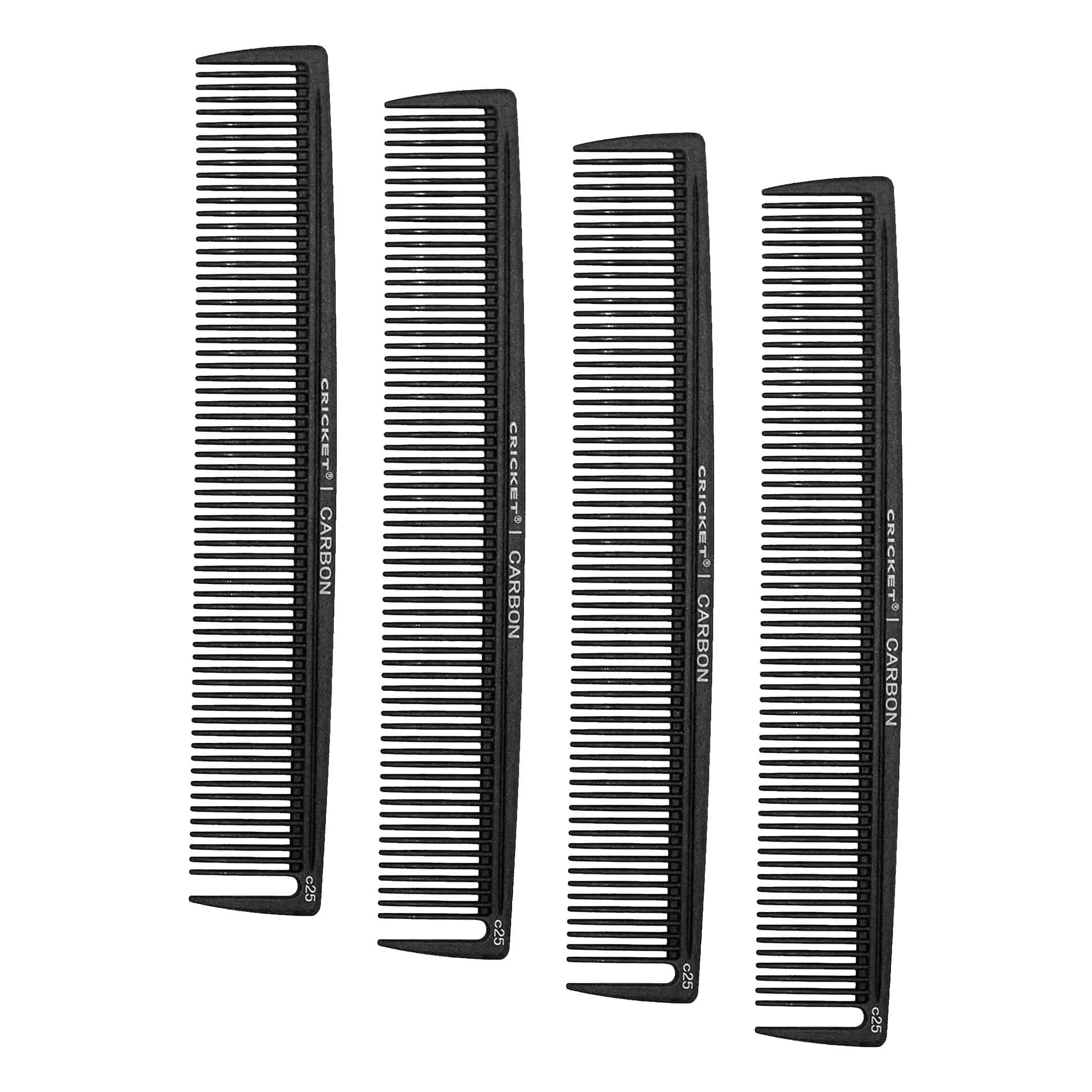 Cricket C25 Professional Hair Stylist Multi-Purpose Carbon Comb - Heat-Resistant Comb for All Hair Types (Pack of 4) — Black