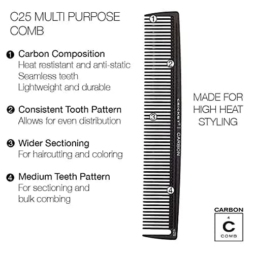Cricket C25 Professional Hair Stylist Multi-Purpose Carbon Comb - Heat-Resistant Comb for All Hair Types (Pack of 4) thumbnail 3