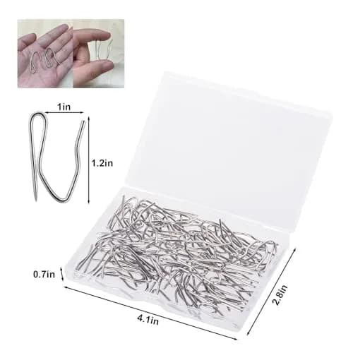 Nydotd 58 Pcs Curtain Hooks 3cm (1.2") | Rustproof Stainless Steel Nickel-Plated Offset Pin-On Hooks for Window, Door & Shower Curtains (Pack of 3) thumbnail 2