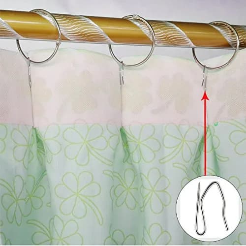 Nydotd 58 Pcs Curtain Hooks 3cm (1.2") | Rustproof Stainless Steel Nickel-Plated Offset Pin-On Hooks for Window, Door & Shower Curtains (Pack of 3) thumbnail 3