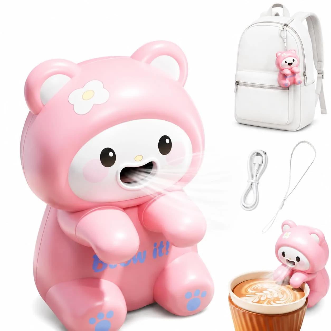 Generic Cute Cat Animal Mini Fan for Cup & Bowl | 8.5cm (3.35") Cooling Blower - main product image