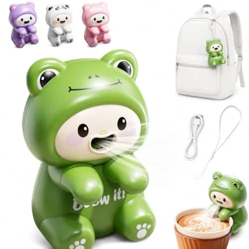 Generic Cute Frog Mini Fan for Cup & Bowl | USB-C Rechargeable, Clip-On Design (1 Pc) thumbnail 1