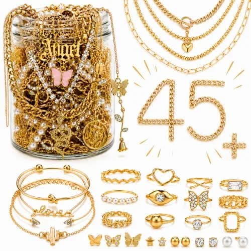 JYSO Mystery Jewelry Jar Bundle 45+ Pieces | Gold Jewelry Set for Women, Rings, Necklaces, Bracelets, Anklets, Waist Chains, Chokers thumbnail 1