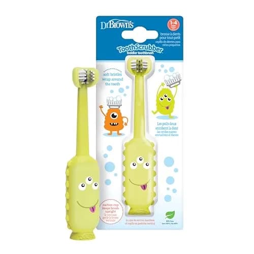 Dr. Brown's ToothScrubber Toddler Toothbrush, Triple-Sided Training Brush with Suction Cup, Green Monster, Ages 1-4, 1 Count (Pack of 12) | Baby Oral Care thumbnail 1