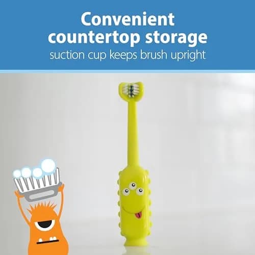 Dr. Brown's ToothScrubber Toddler Toothbrush, Triple-Sided Training Brush with Suction Cup, Green Monster, Ages 1-4, 1 Count (Pack of 12) | Baby Oral Care thumbnail 6