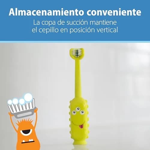 Dr. Brown's ToothScrubber Toddler Toothbrush, Triple-Sided Training Brush with Suction Cup, Green Monster, Ages 1-4, 1 Count (Pack of 12) | Baby Oral Care thumbnail 3
