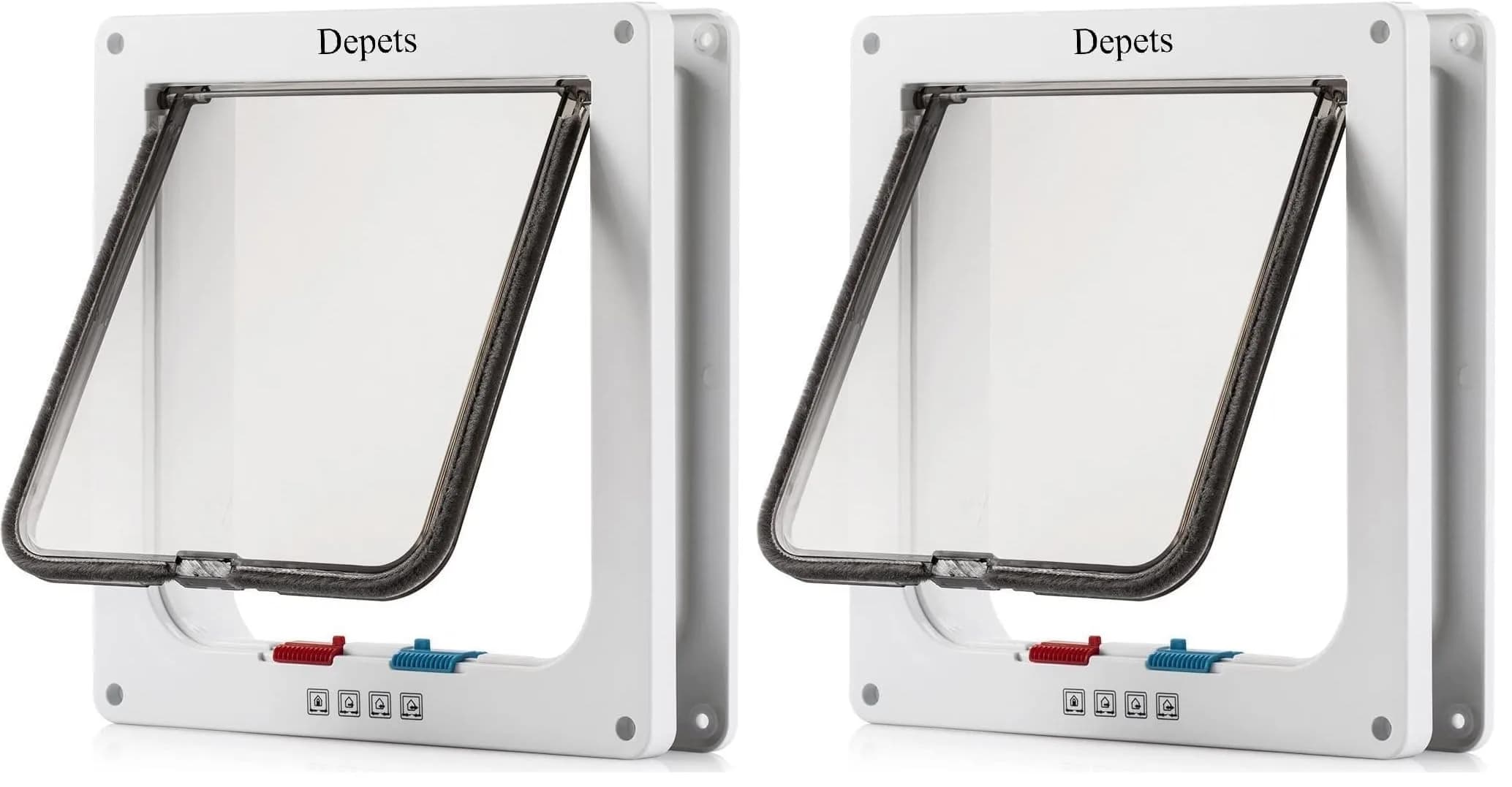 Depets Large Cat Door (Outer 9.9"x9.2") 4-Way Locking Pet Flap for Interior Exterior Doors, Weatherproof (Pack of 2) — L - Inner size: 7.08" x 7.48"(W x H)