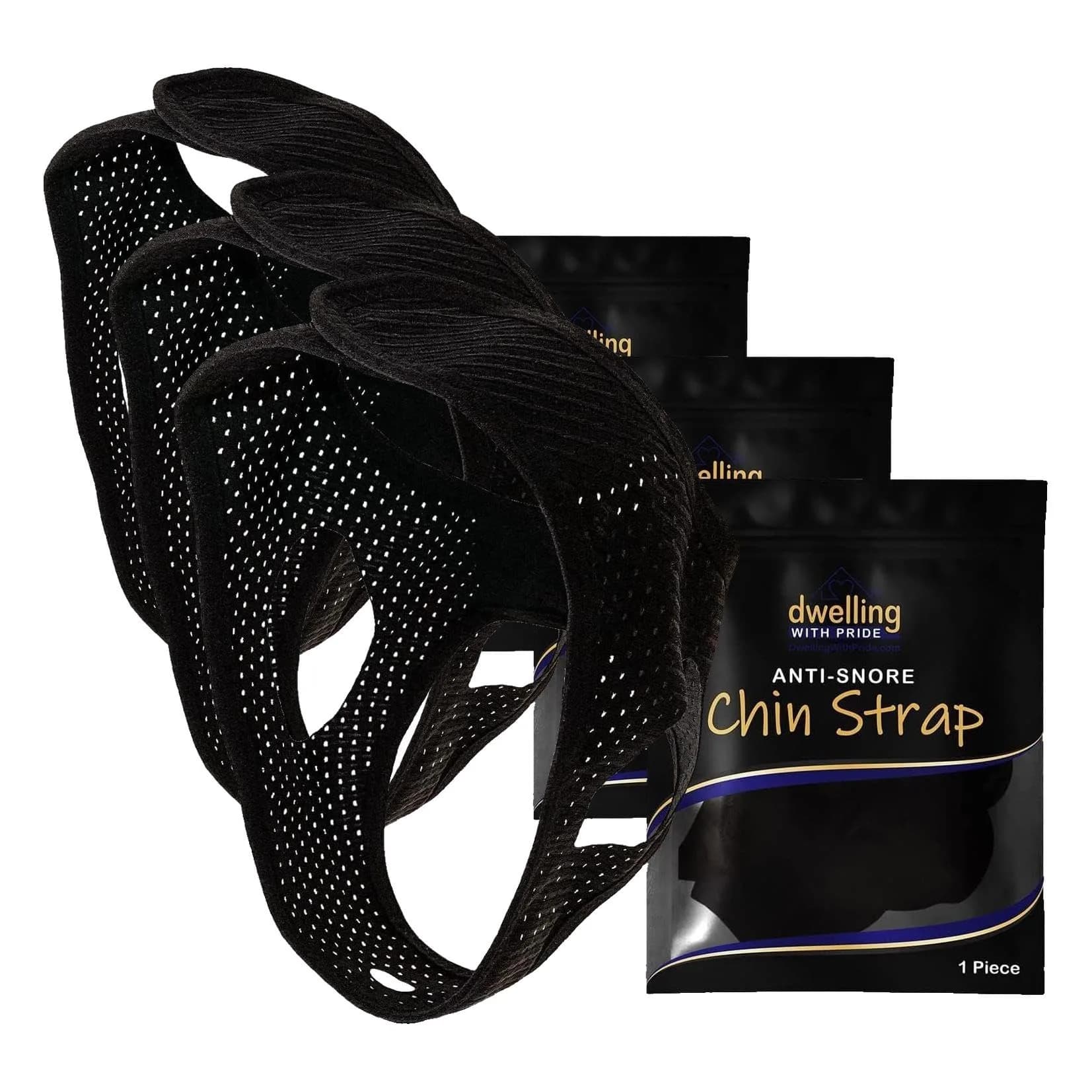 Dwelling With Pride Anti Snore Chin Strap Pack of 3 | Ergonomic Fit for Men and Women — Black