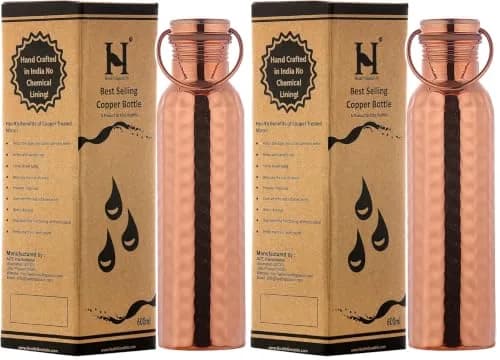 HealthGoodsIn Copper Water Bottle 600ml | Leakproof Ayurvedic Copper Vessel (Pack of 2) thumbnail 1