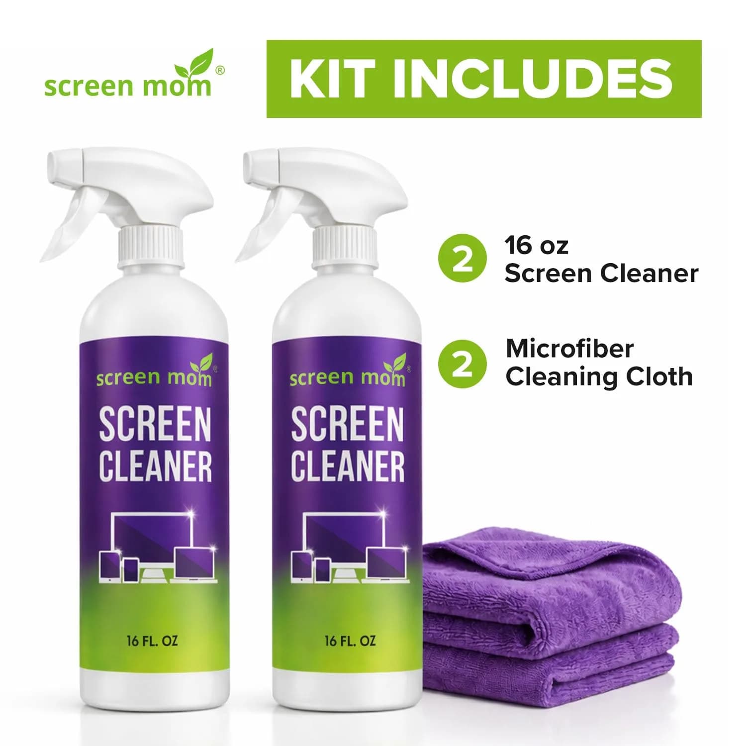 Screen Mom Screen Cleaner Spray 4 Pack-16oz for TV, Car, Laptop & Computer | Streak-Free, Scratch-Free Formula