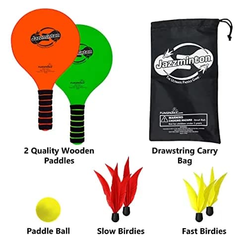 Jazzminton Select Paddle Ball Game Set with Carry Bag - 2 Wooden Racquets, 4 Shuttlecocks, 1 Ball (Pack of 3) | All-Season Fun for Kids & Adults thumbnail 3