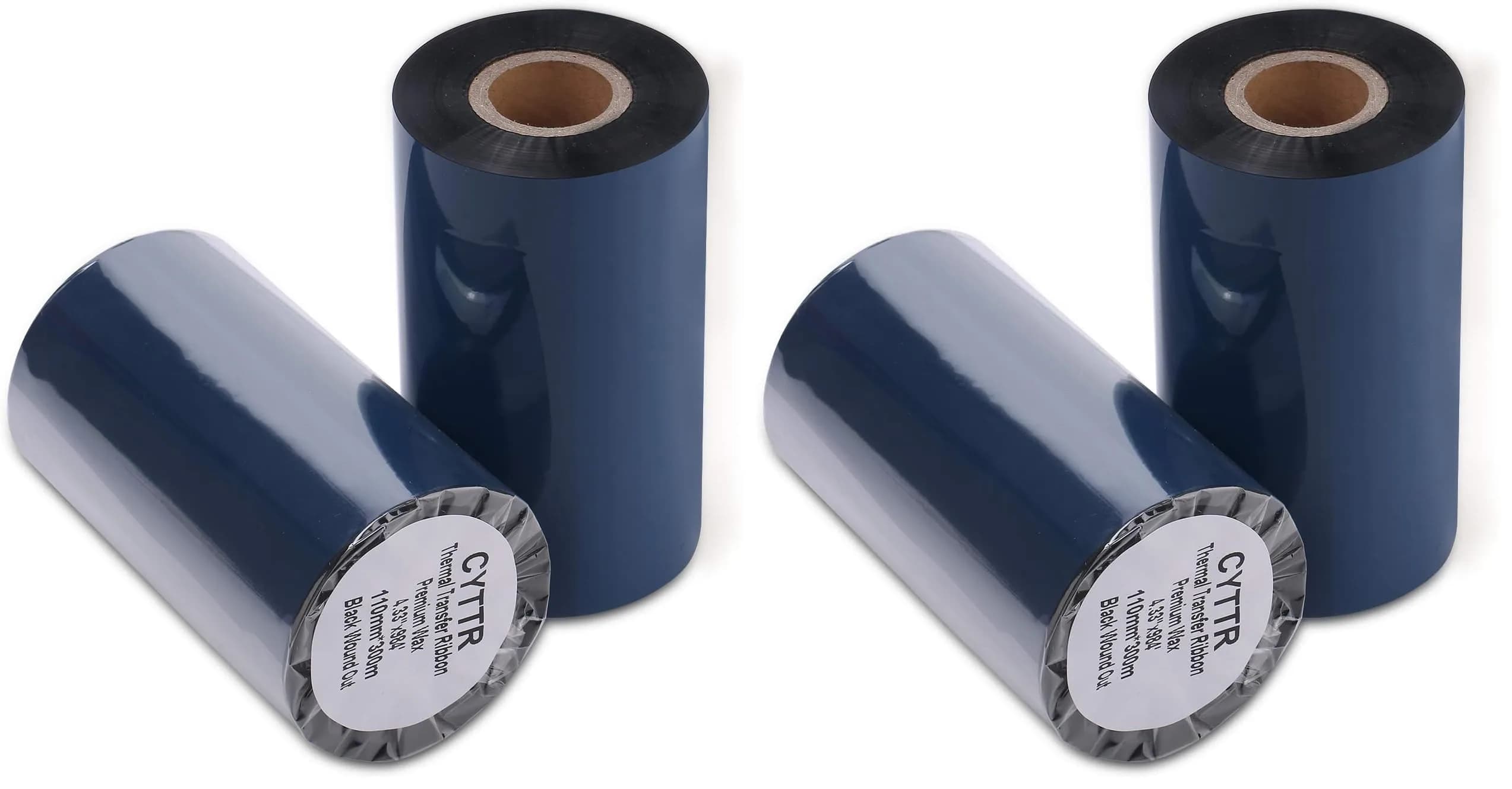CYTTR Thermal Transfer Ribbon - Premium Resin-Enhanced Wax - 110mm x 300m (4.33" x 984") 1" Core Ink Outside | Pack of 2 Black - main product image