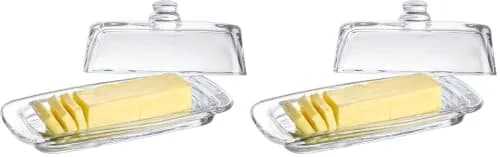 QFkris 8'' Art Glass Butter Dish with Lid | Classic 2-Piece Countertop Butter Container, Dishwasher Safe thumbnail 1