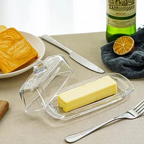 QFkris 8'' Art Glass Butter Dish with Lid | Classic 2-Piece Countertop Butter Container, Dishwasher Safe thumbnail 5