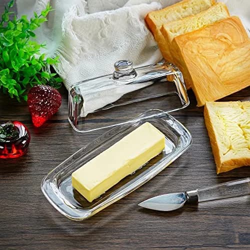 QFkris 8'' Art Glass Butter Dish with Lid | Classic 2-Piece Countertop Butter Container, Dishwasher Safe thumbnail 6
