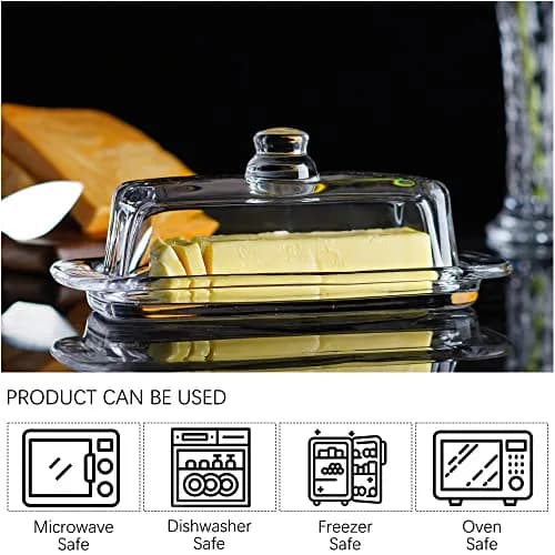QFkris 8'' Art Glass Butter Dish with Lid | Classic 2-Piece Countertop Butter Container, Dishwasher Safe thumbnail 4
