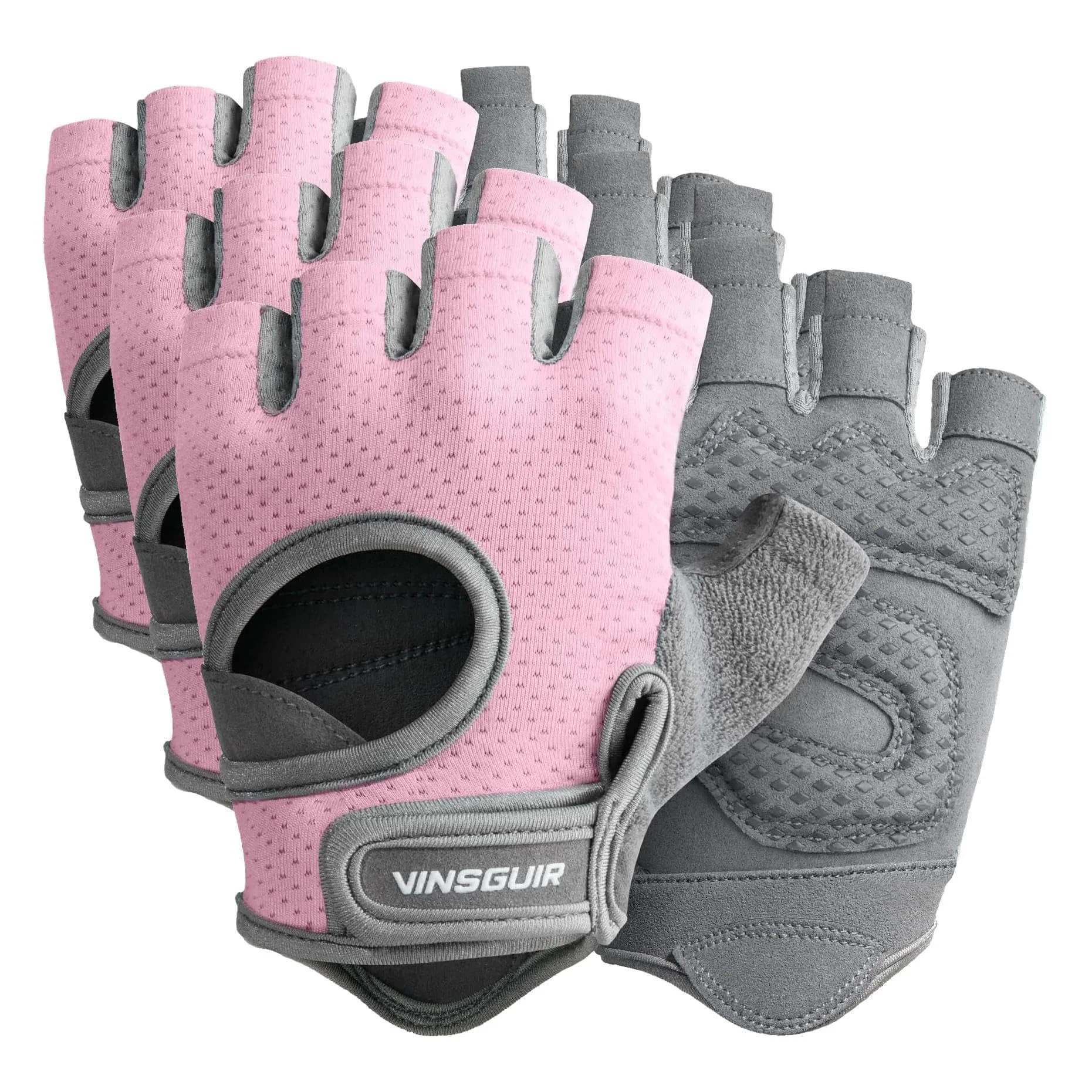VINSGUIR Medium Pink Workout Gloves (Pack of 3) - Breathable Weight Lifting Gloves - main product image