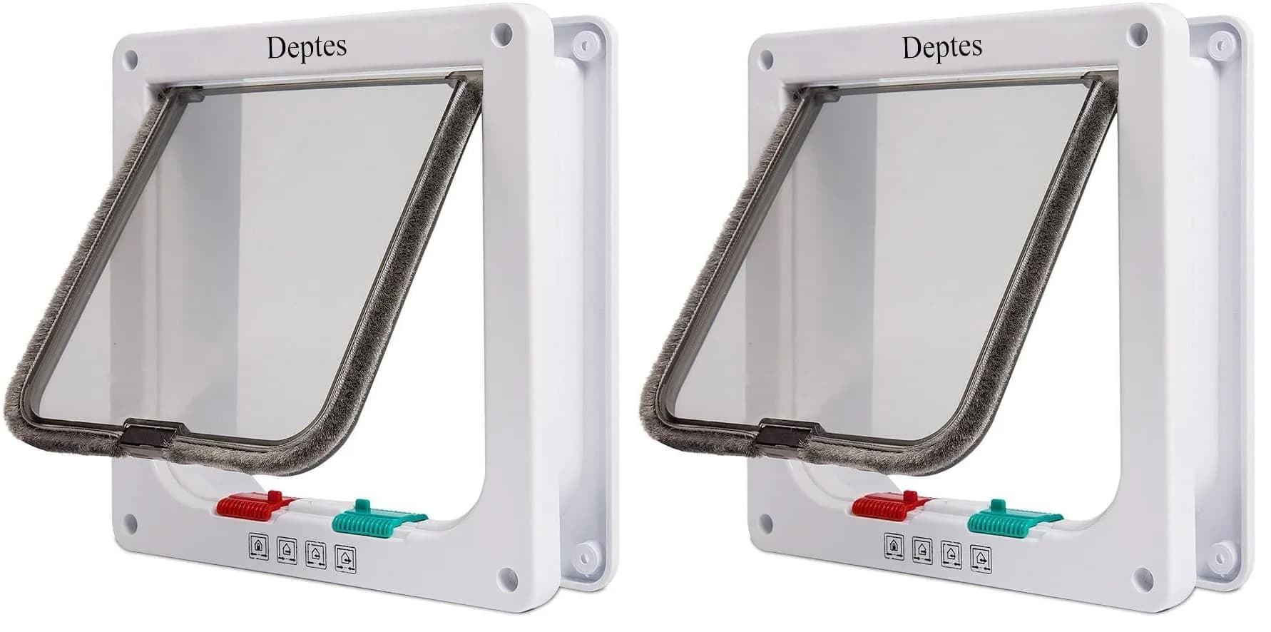 Depets Medium Cat Flap Door with 4 Way Lock | Weather-Resistant White Pet Door (7.5" x 7.8")