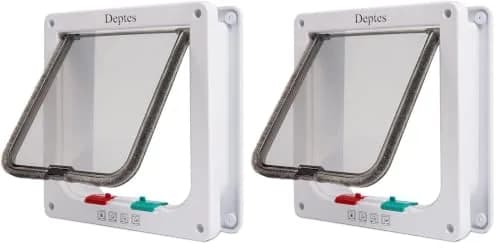 Depets Medium Cat Flap Door with 4 Way Lock | Weather-Resistant White Pet Door (7.5" x 7.8") thumbnail 1
