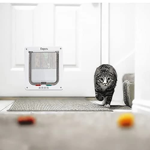 Depets Medium Cat Flap Door with 4 Way Lock | Weather-Resistant White Pet Door (7.5" x 7.8") thumbnail 4