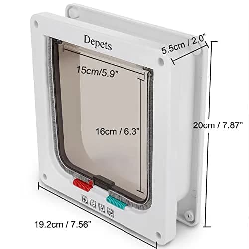 Depets Medium Cat Flap Door with 4 Way Lock | Weather-Resistant White Pet Door (7.5" x 7.8") thumbnail 3